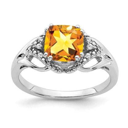 14K Weißgold Ring mit Citrin und echten Diamanten