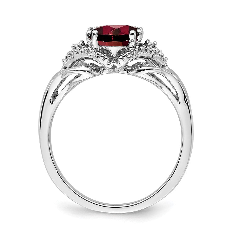 14K Weißgold Ring mit Granat und echten Diamanten