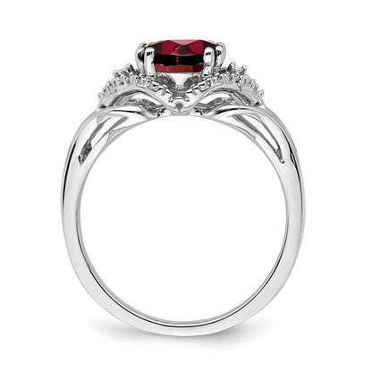 14K Weißgold Ring mit Granat und echten Diamanten