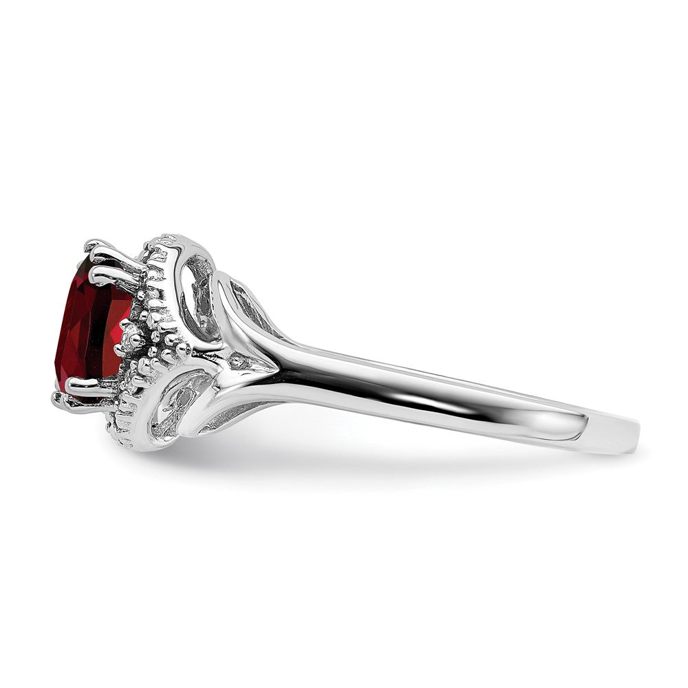 14K Weißgold Ring mit Granat und echten Diamanten