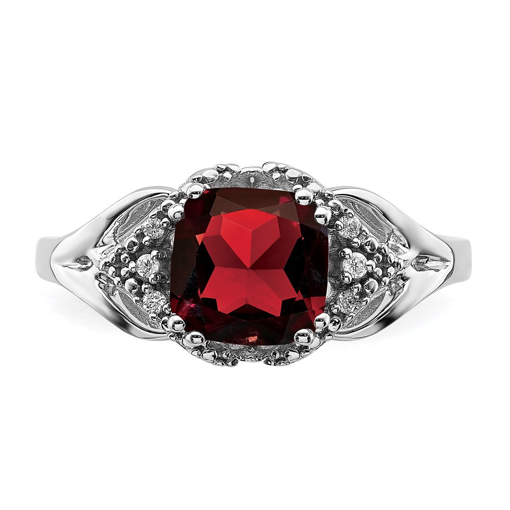 14K Weißgold Ring mit Granat und echten Diamanten