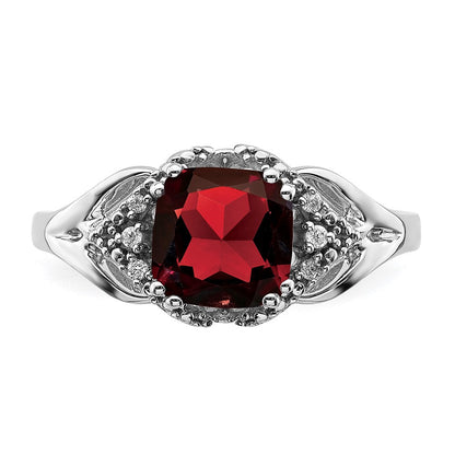 14K Weißgold Ring mit Granat und echten Diamanten