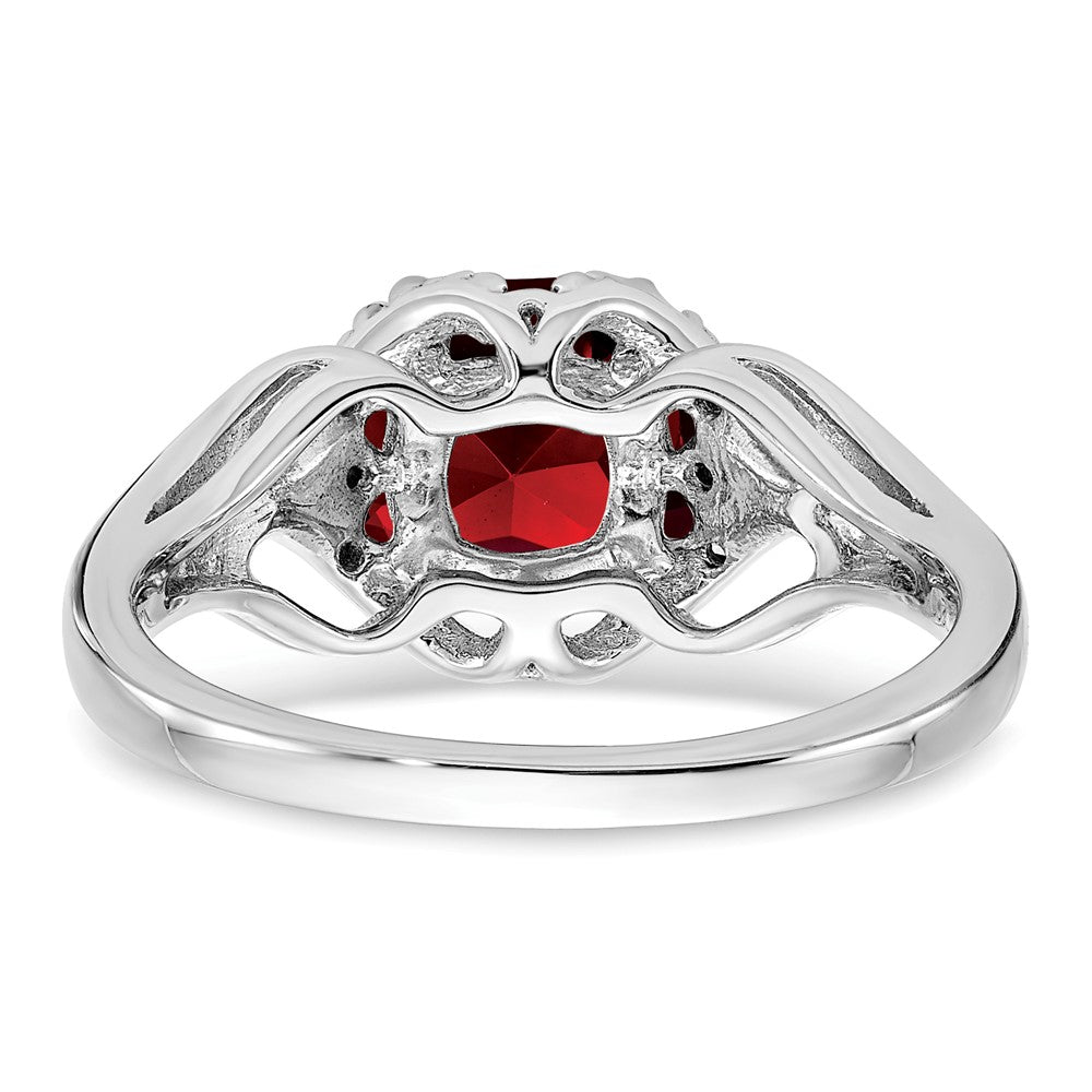 14K Weißgold Ring mit Granat und echten Diamanten