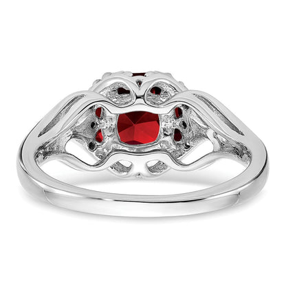 14K Weißgold Ring mit Granat und echten Diamanten