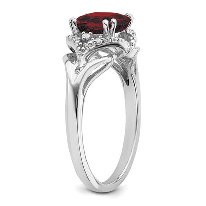 14K Weißgold Ring mit Granat und echten Diamanten