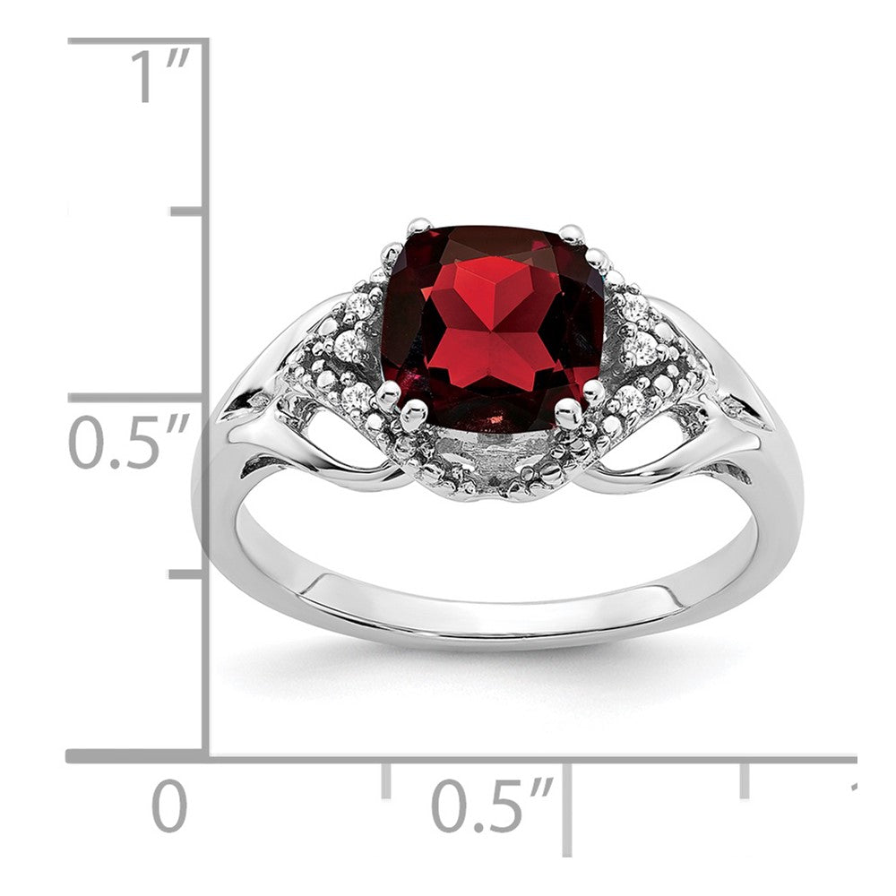 14K Weißgold Ring mit Granat und echten Diamanten