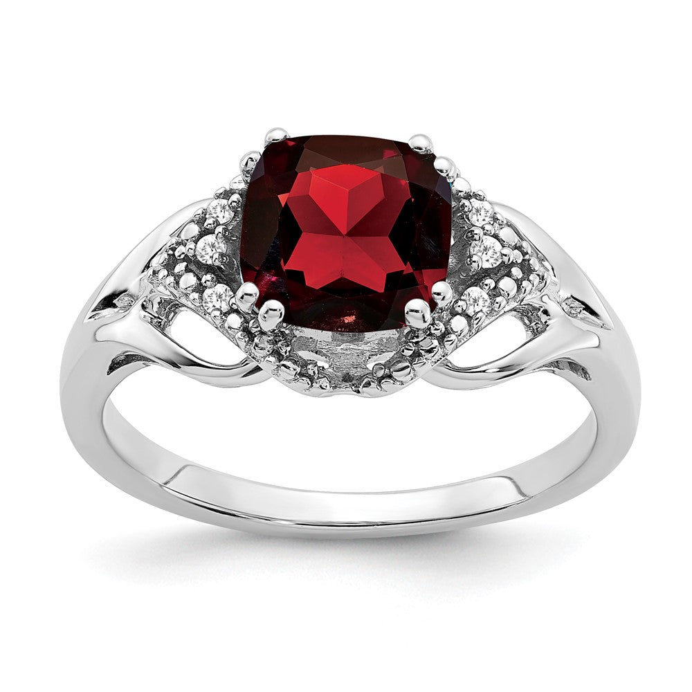 14K Weißgold Ring mit Granat und echten Diamanten