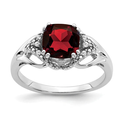 14K Weißgold Ring mit Granat und echten Diamanten
