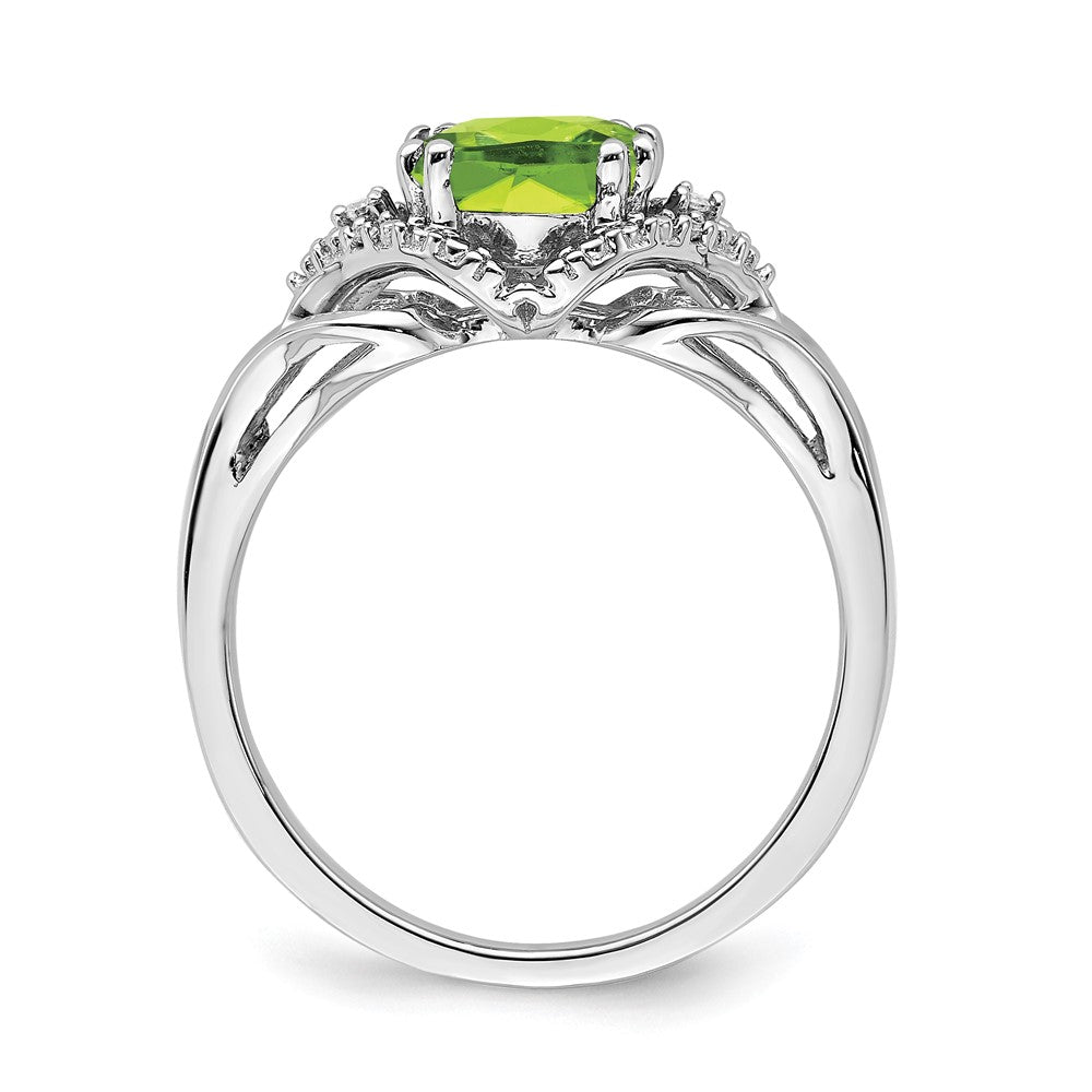 14K Weißgold Ring mit Peridot und echten Diamanten