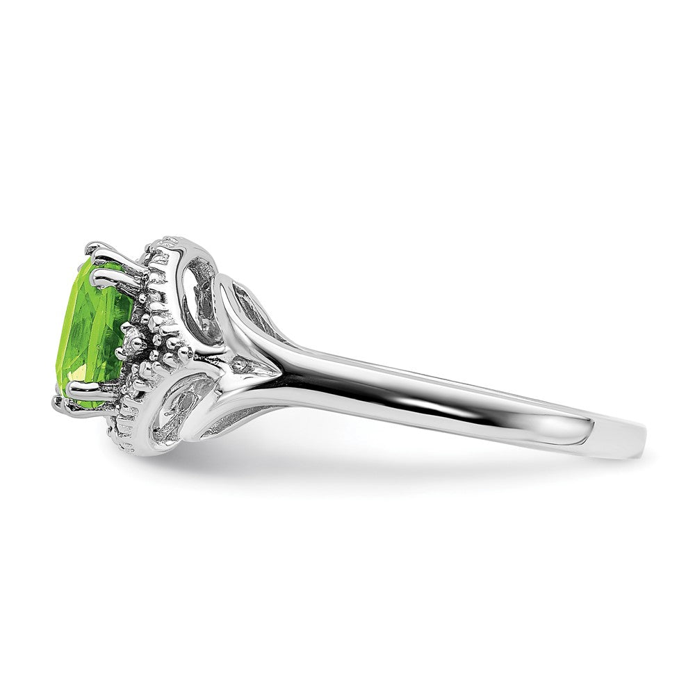 14K Weißgold Ring mit Peridot und echten Diamanten