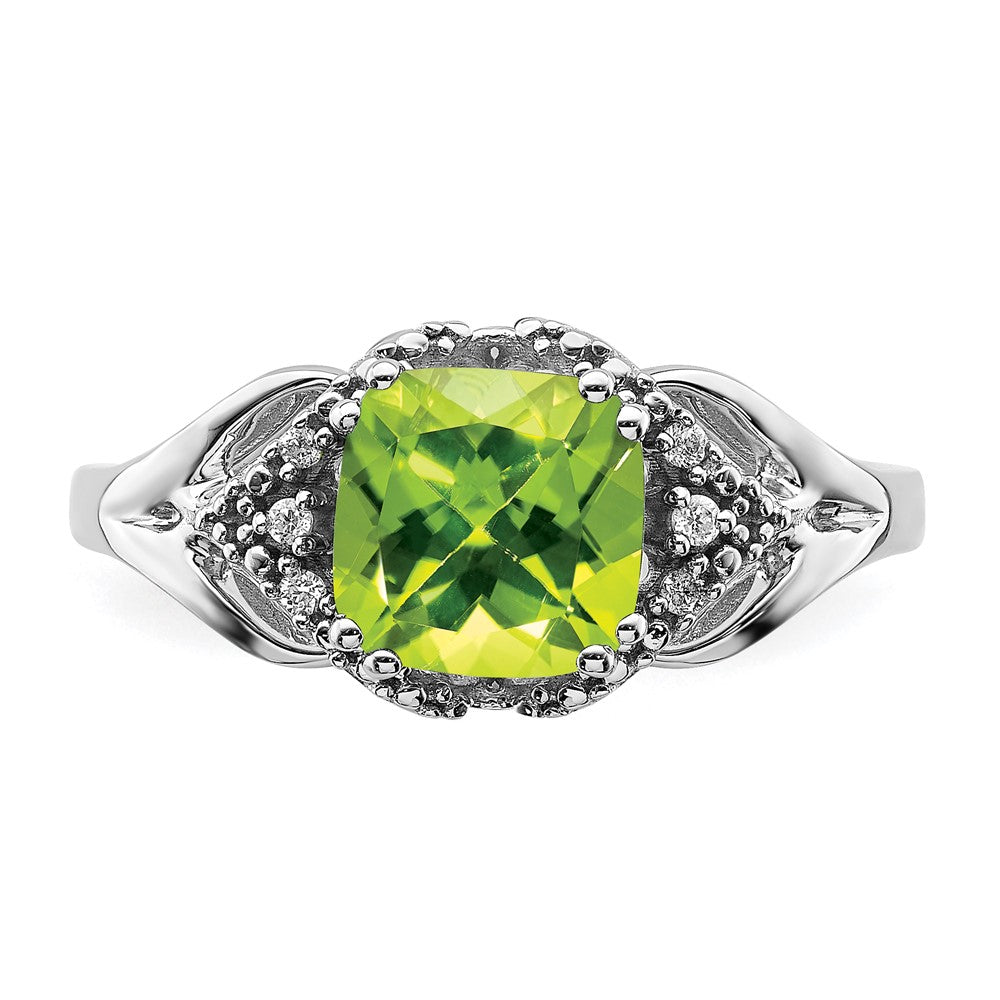14K Weißgold Ring mit Peridot und echten Diamanten