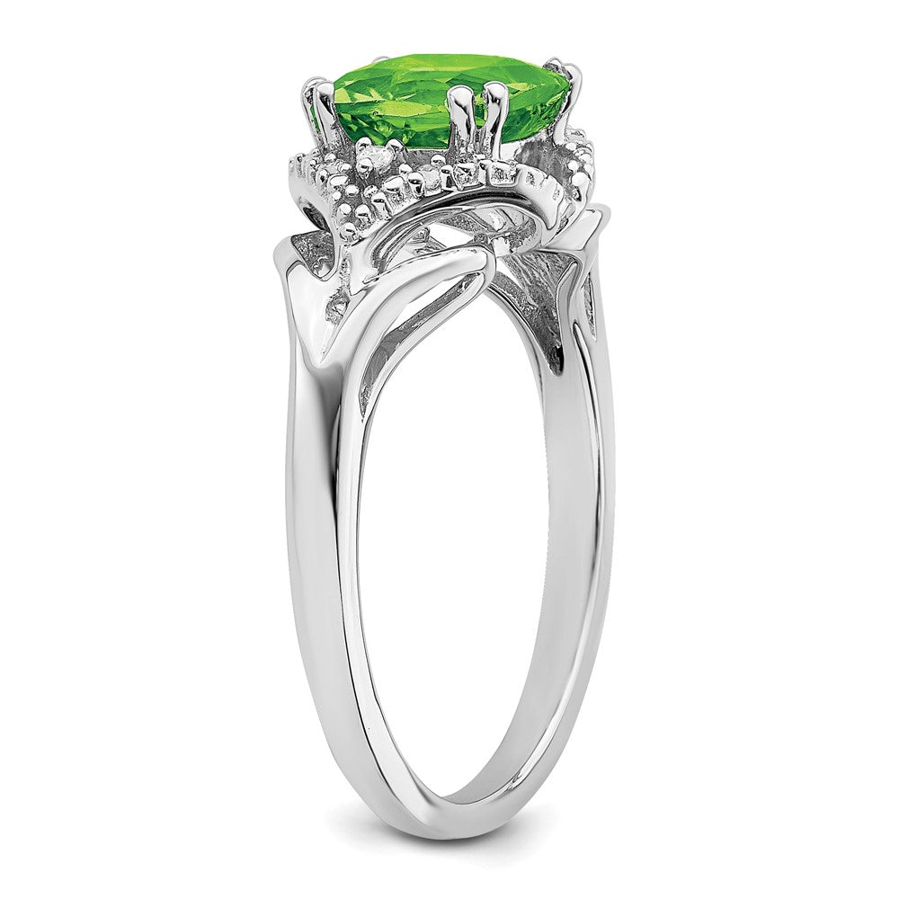 14K Weißgold Ring mit Peridot und echten Diamanten