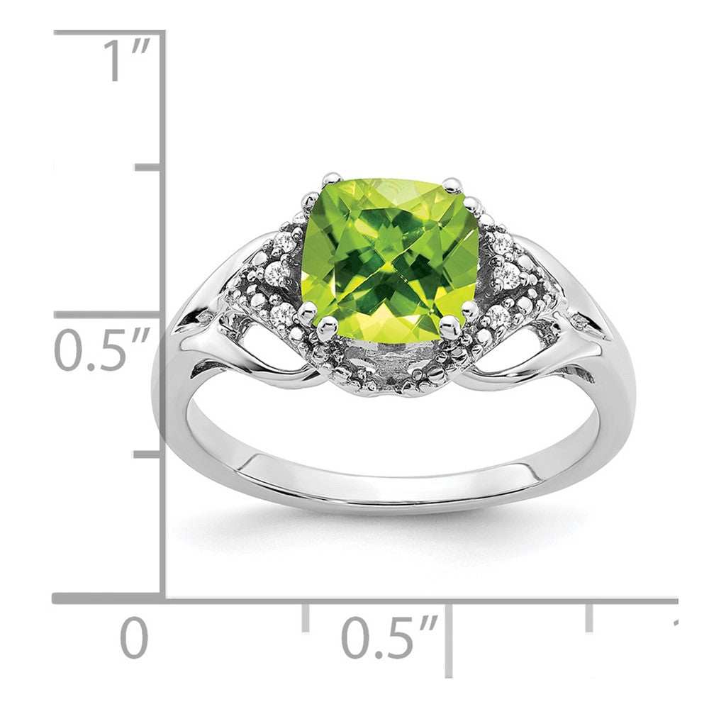 14K Weißgold Ring mit Peridot und echten Diamanten