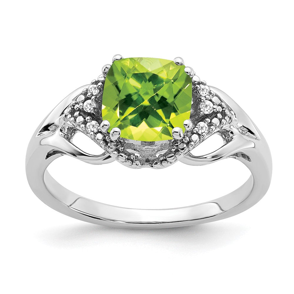 14K Weißgold Ring mit Peridot und echten Diamanten
