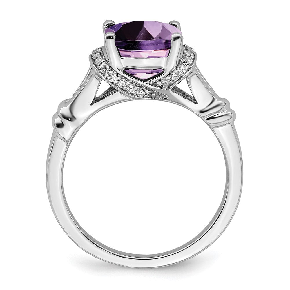 14K Weißgold Ring mit Amethyst und echtem Diamant