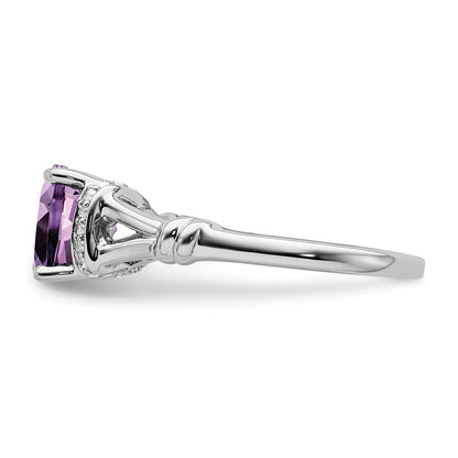 14K Weißgold Ring mit Amethyst und echtem Diamant
