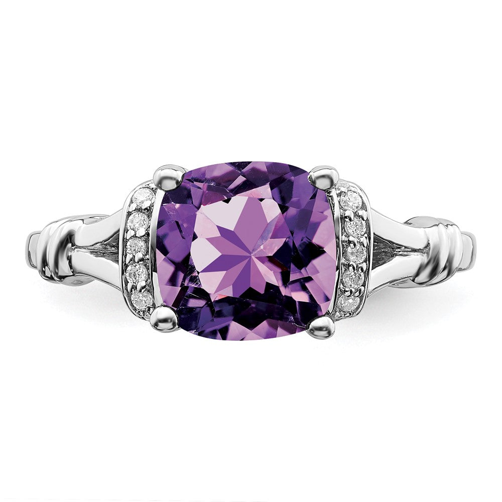 14K Weißgold Ring mit Amethyst und echtem Diamant