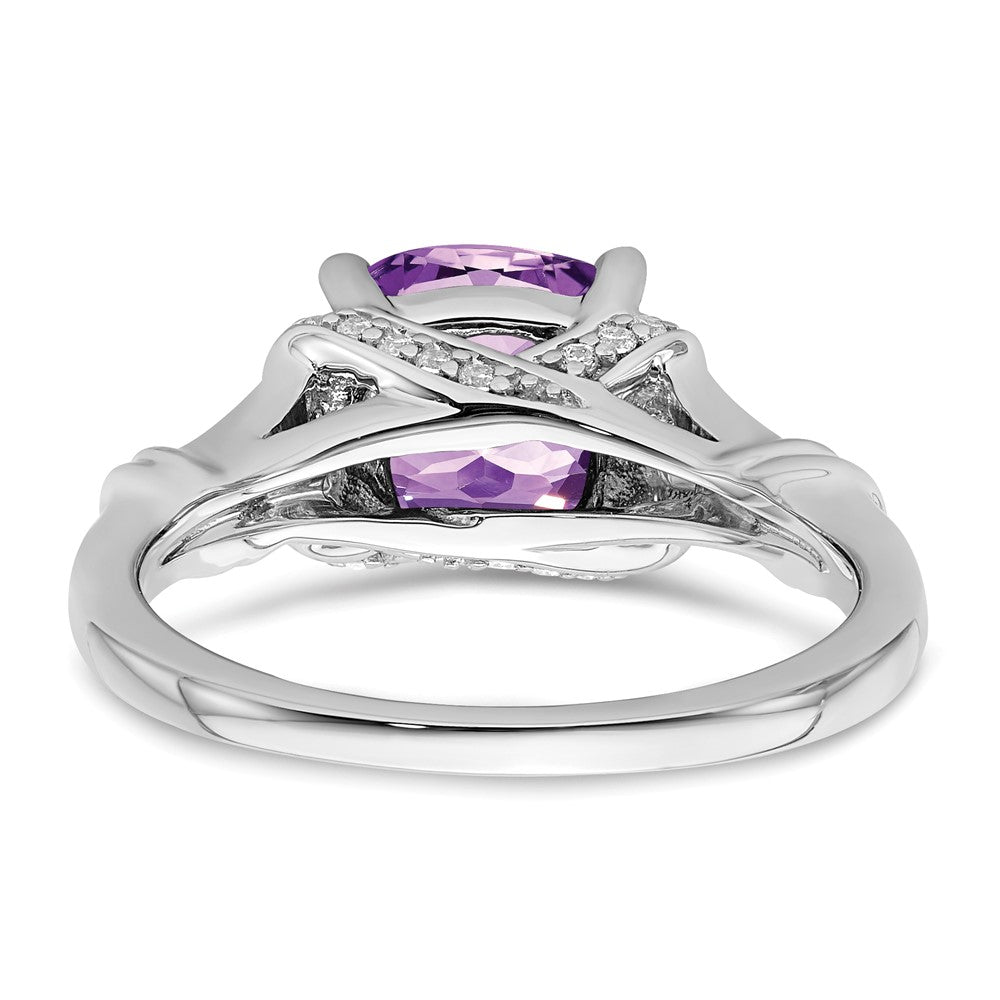 14K Weißgold Ring mit Amethyst und echtem Diamant