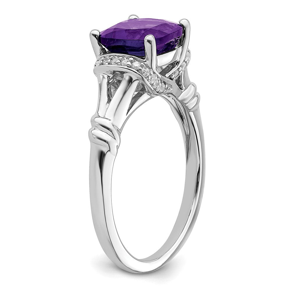 14K Weißgold Ring mit Amethyst und echtem Diamant