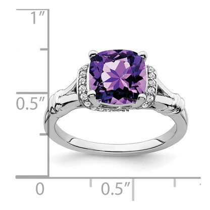 14K Weißgold Ring mit Amethyst und echtem Diamant