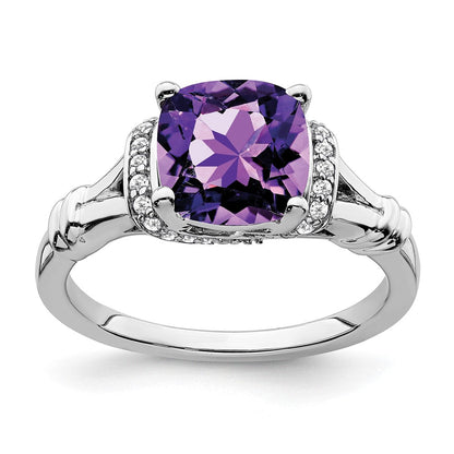 14K Weißgold Ring mit Amethyst und echtem Diamant
