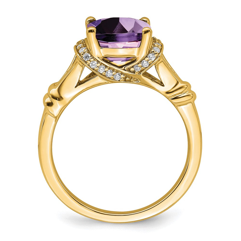 14K Gelbgold Ring mit Amethyst und echtem Diamant