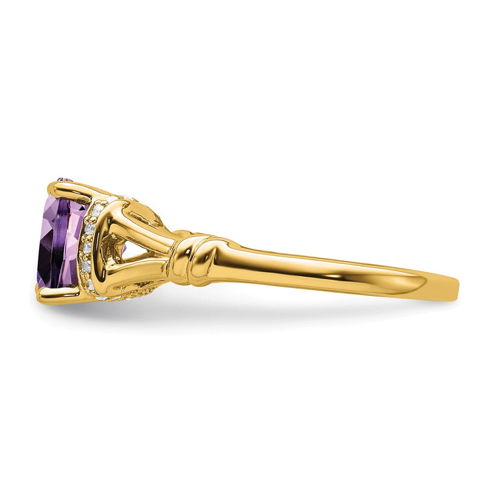 14K Gelbgold Ring mit Amethyst und echtem Diamant
