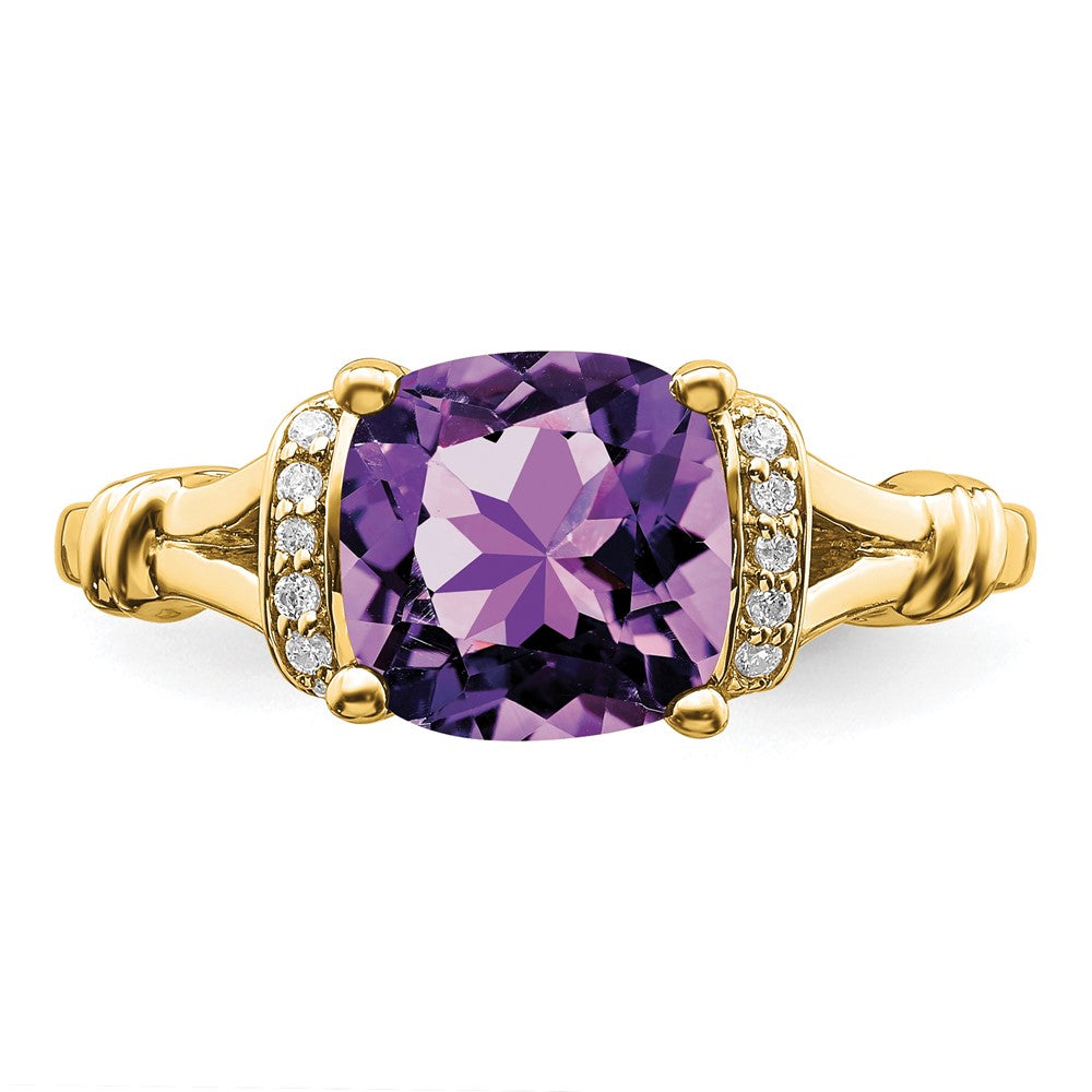 14K Gelbgold Ring mit Amethyst und echtem Diamant