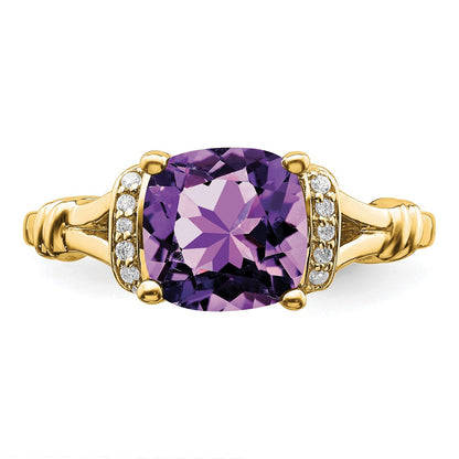 14K Gelbgold Ring mit Amethyst und echtem Diamant