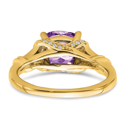 14K Gelbgold Ring mit Amethyst und echtem Diamant