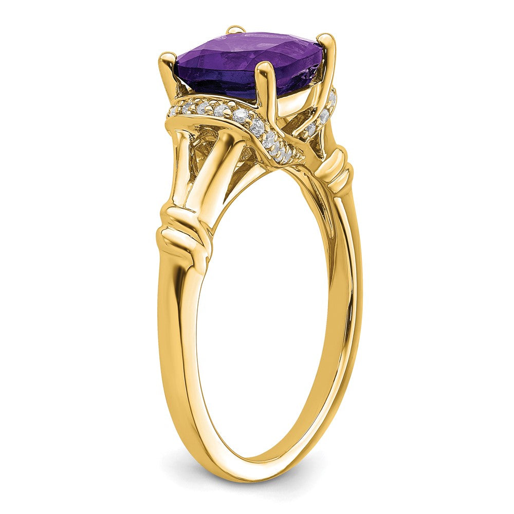 14K Gelbgold Ring mit Amethyst und echtem Diamant