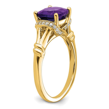 14K Gelbgold Ring mit Amethyst und echtem Diamant