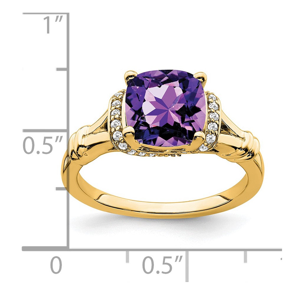 14K Gelbgold Ring mit Amethyst und echtem Diamant