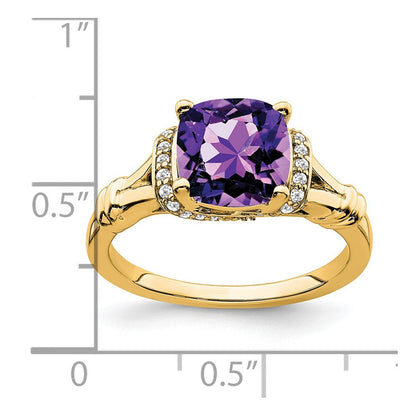 14K Gelbgold Ring mit Amethyst und echtem Diamant