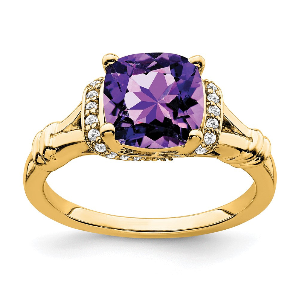 14K Gelbgold Ring mit Amethyst und echtem Diamant