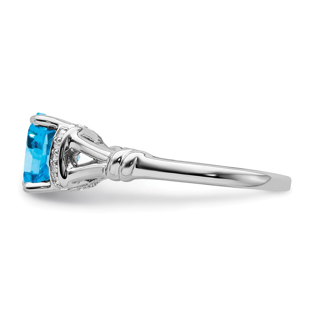 14K Weißgold Ring mit Blautopas und echten Diamanten