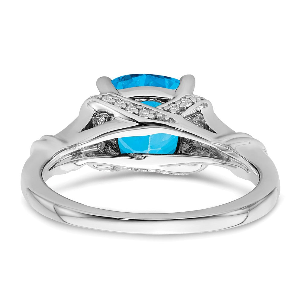 14K Weißgold Ring mit Blautopas und echten Diamanten