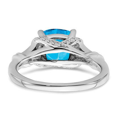 14K Weißgold Ring mit Blautopas und echten Diamanten