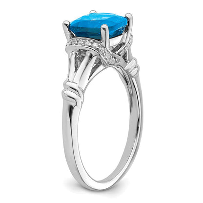 14K Weißgold Ring mit Blautopas und echten Diamanten
