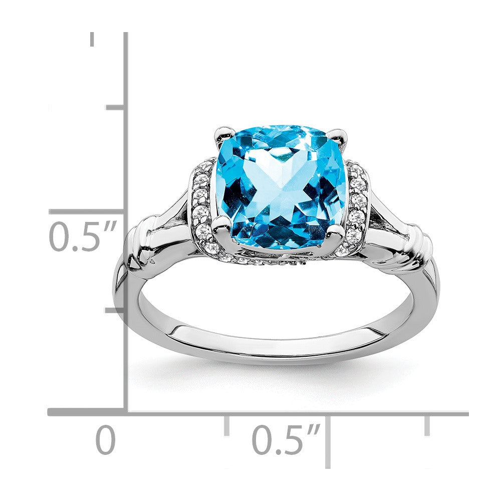 14K Weißgold Ring mit Blautopas und echten Diamanten