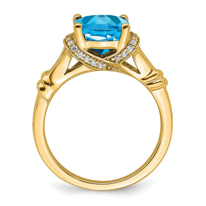 14K Gelbgold Ring mit Blautopas und echten Diamanten