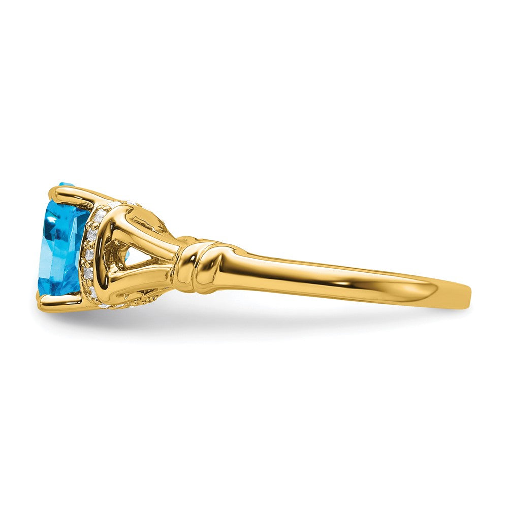 14K Gelbgold Ring mit Blautopas und echten Diamanten