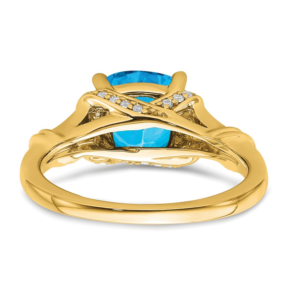 14K Gelbgold Ring mit Blautopas und echten Diamanten