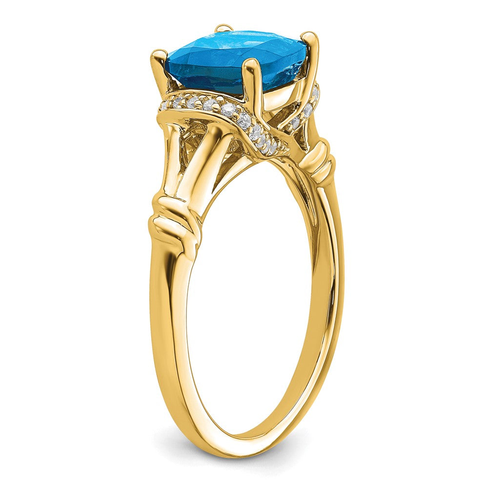 14K Gelbgold Ring mit Blautopas und echten Diamanten