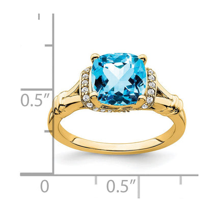 14K Gelbgold Ring mit Blautopas und echten Diamanten