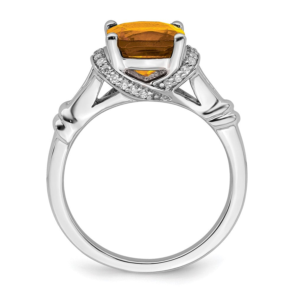 14K Weißgold Ring mit Citrin und echten Diamanten
