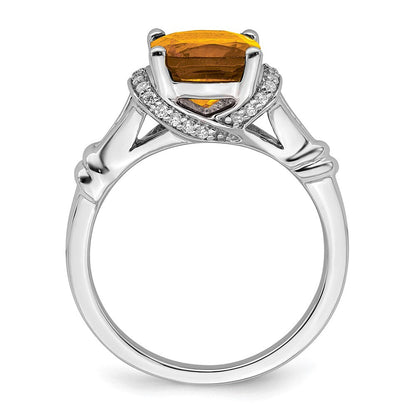 14K Weißgold Ring mit Citrin und echten Diamanten