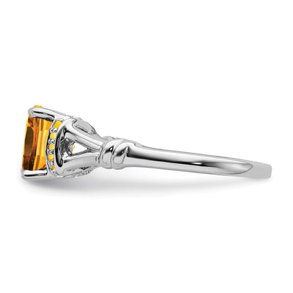 14K Weißgold Ring mit Citrin und echten Diamanten