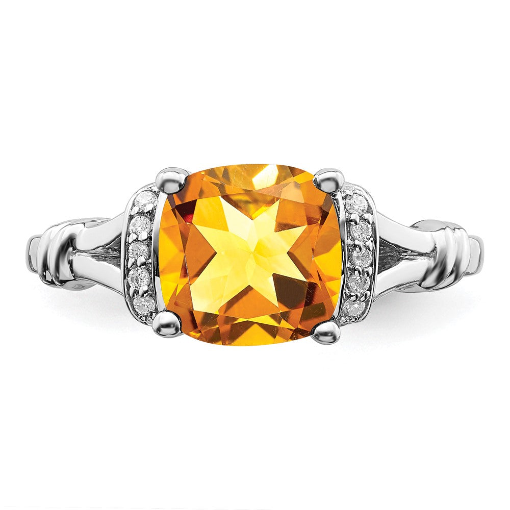 14K Weißgold Ring mit Citrin und echten Diamanten