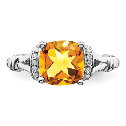 14K Weißgold Ring mit Citrin und echten Diamanten